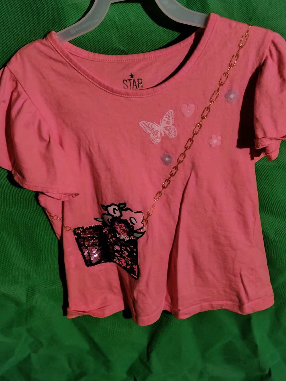 Star Girls' Pink Butterfly Sequin Short Sleeve Tee